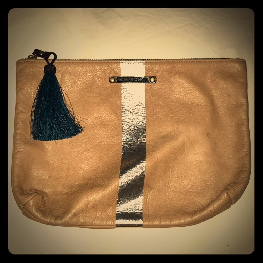 Silver stripe leather clutch.